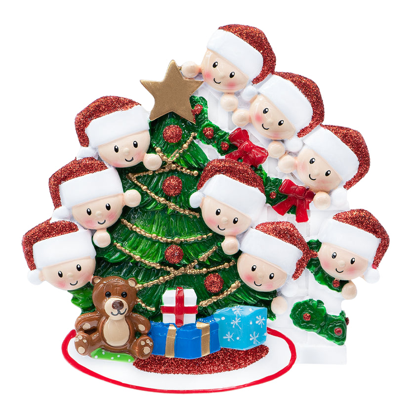 Personalized Present Peeking Family of 9 Christmas Ornament
