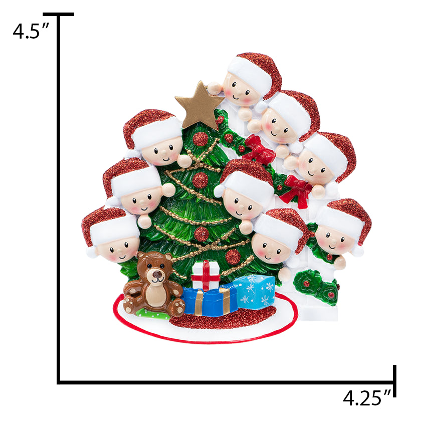 Personalized Present Peeking Family of 9 Christmas Ornament
