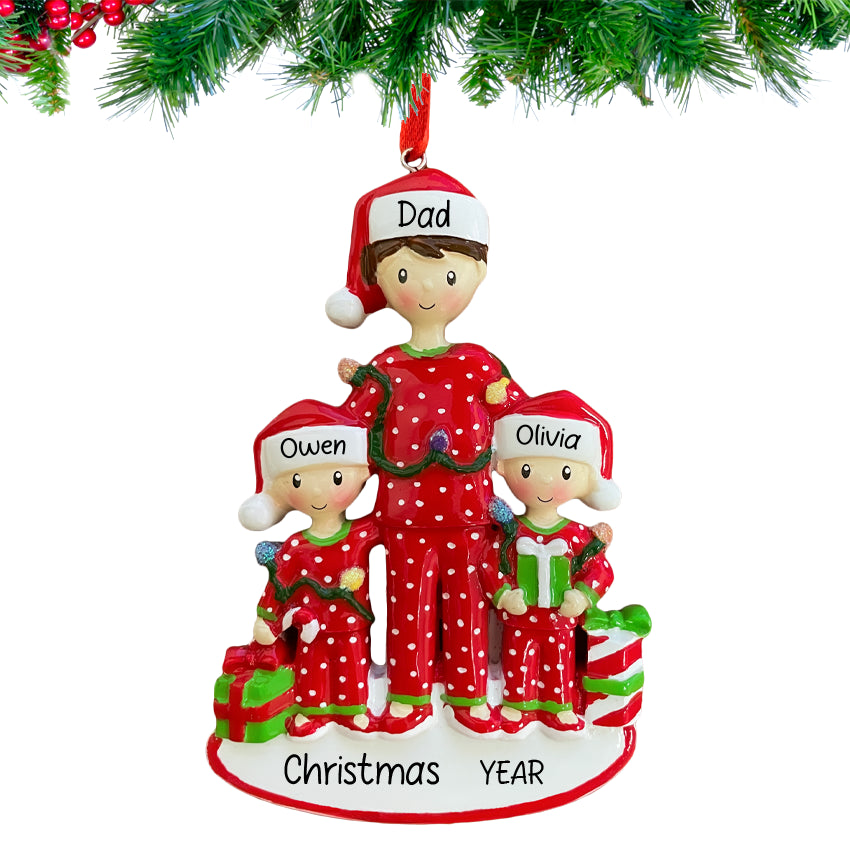 Personalized Single Dad with 2 Children Christmas Ornament