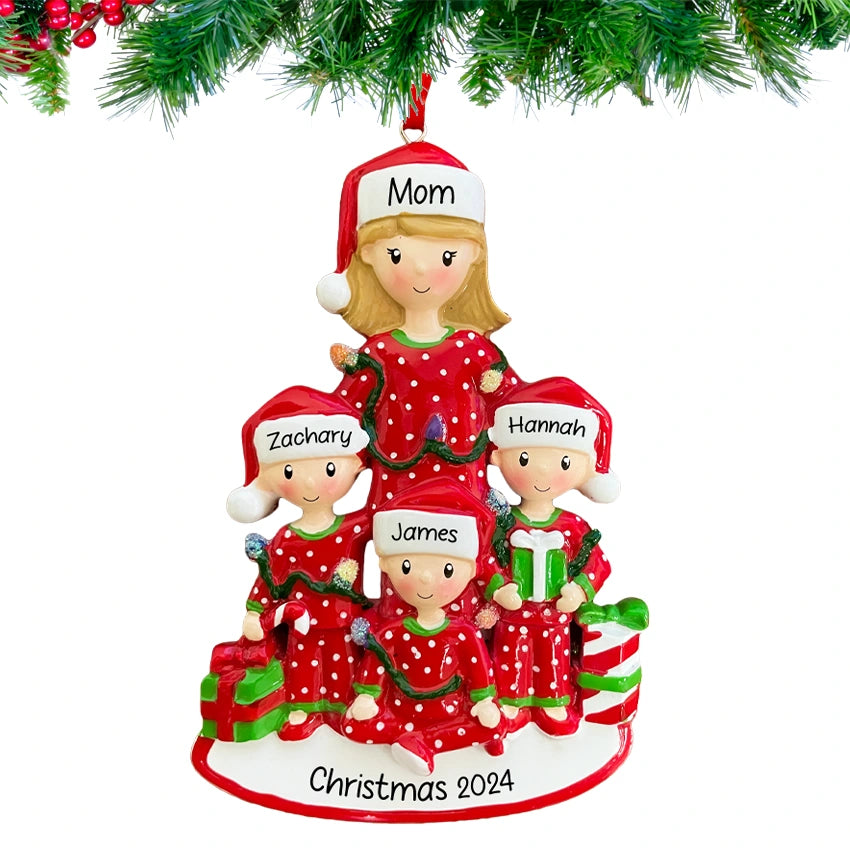Personalized Single Mom with 3 Children Christmas Ornament
