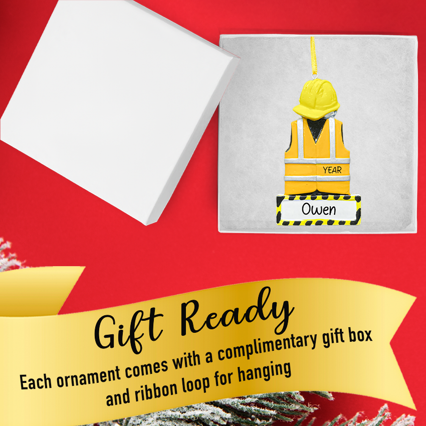 Personalized Construction Safety Vest Christmas Ornament