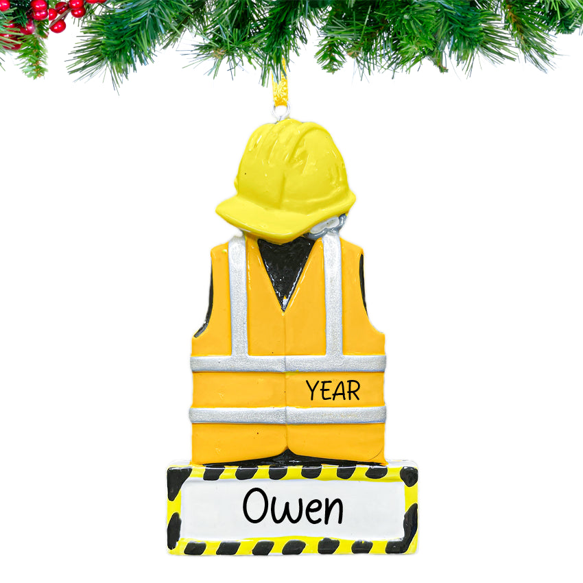 Personalized Construction Safety Vest Christmas Ornament