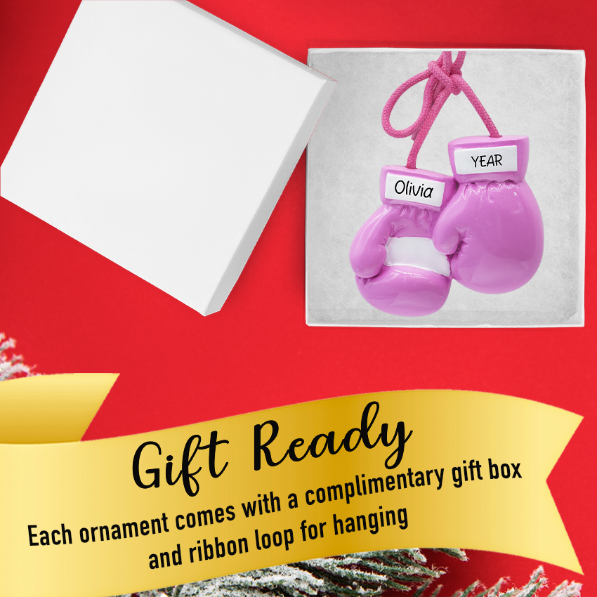Personalized Pink Boxing Gloves Christmas Ornament 2025