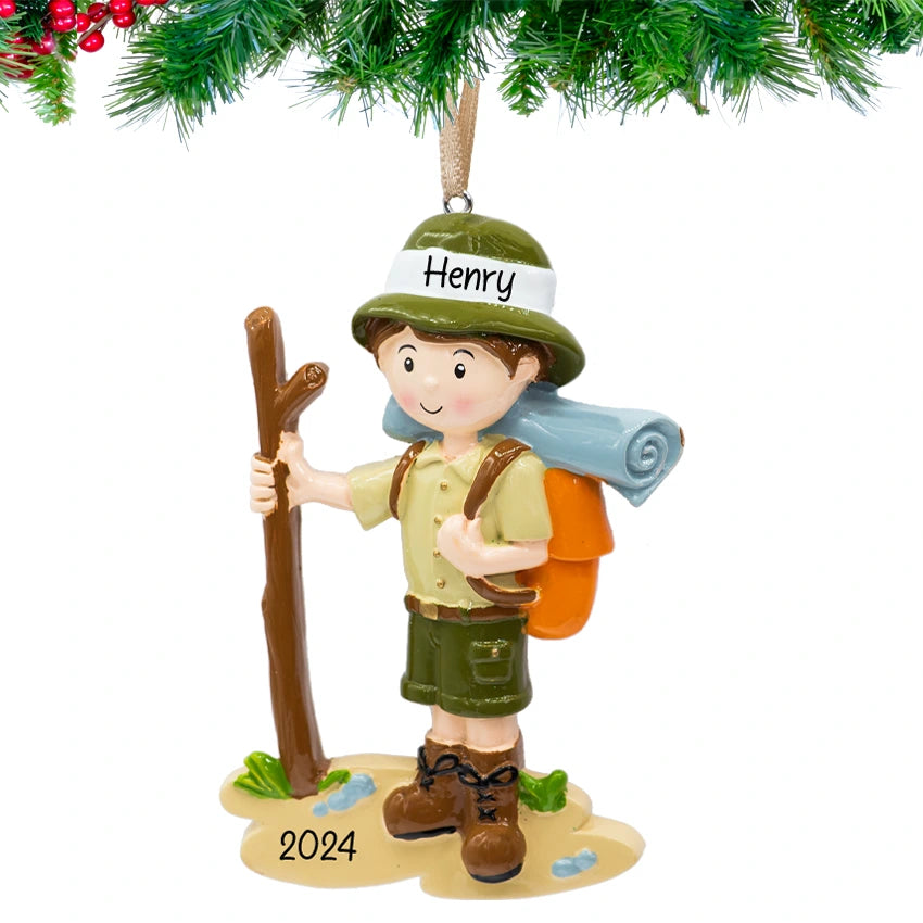 Personalized Hiking Boy Christmas Ornament