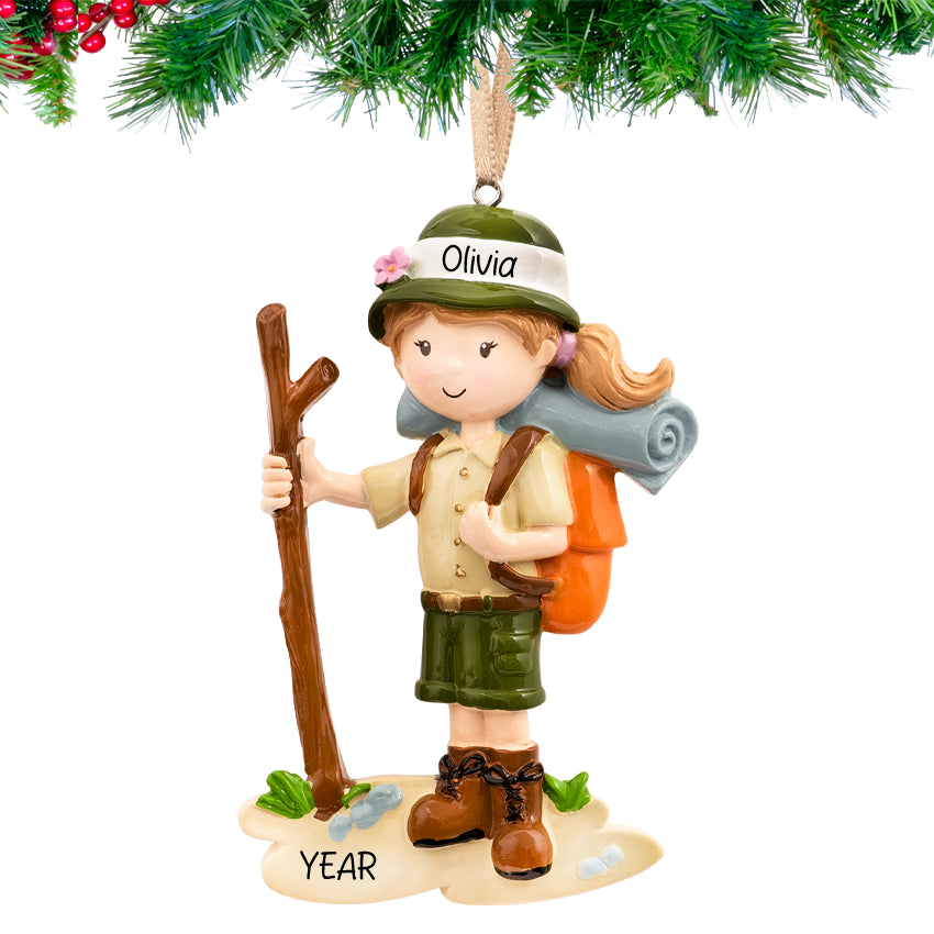 Personalized Hiking Girl Christmas Ornament