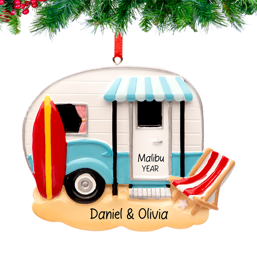Personalized RV Camper Christmas Ornament - Beach Camping