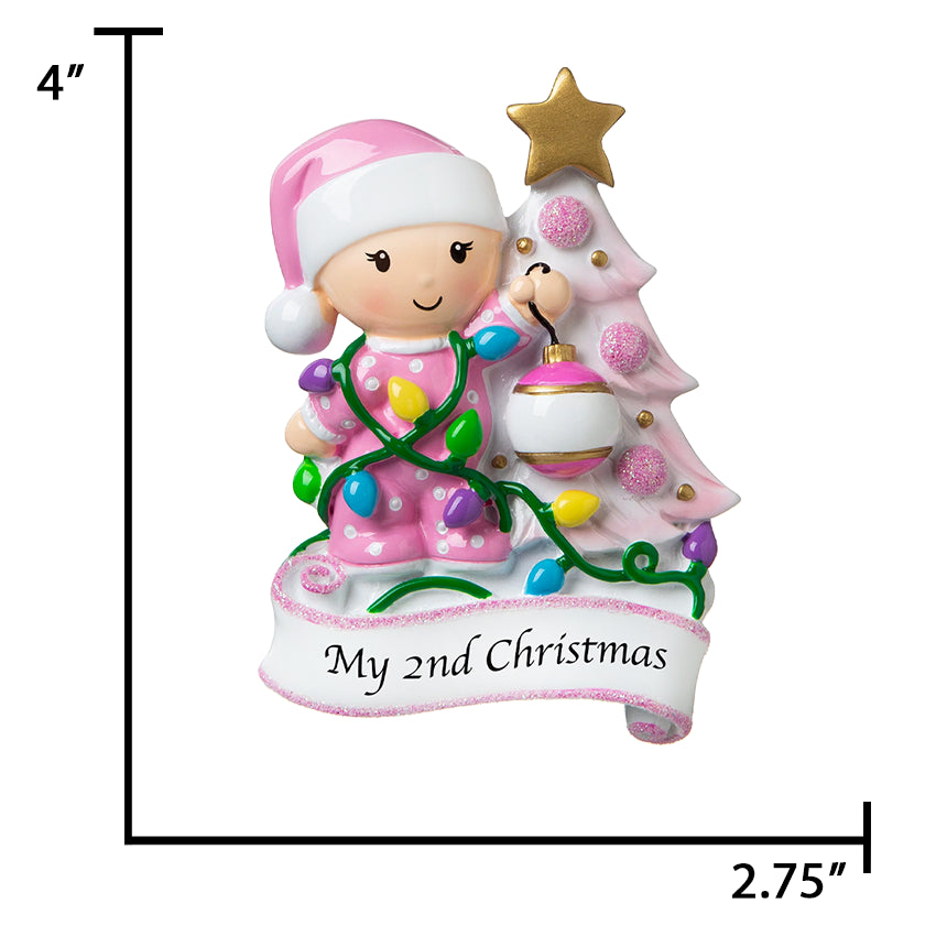 Personalized Baby's Second Christmas Ornament Girl