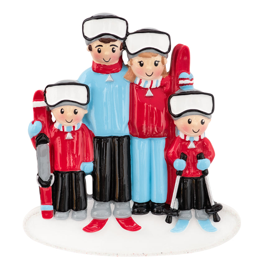Personalized Ski Family of 4 Christmas Ornament