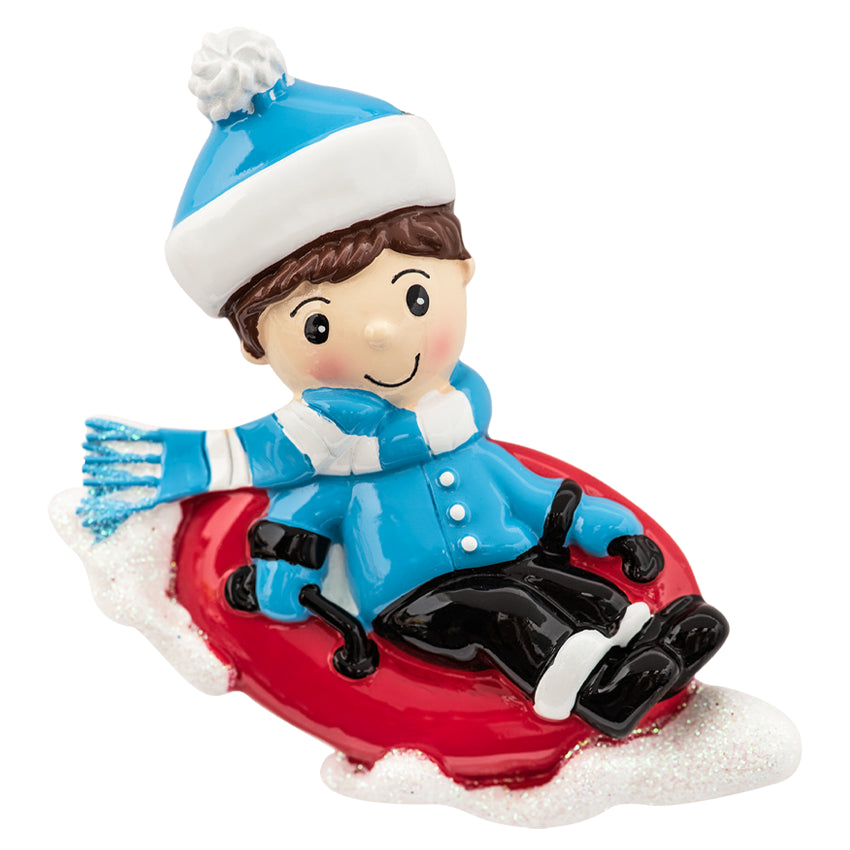 Personalized Snow Tubing Boy Christmas Ornament