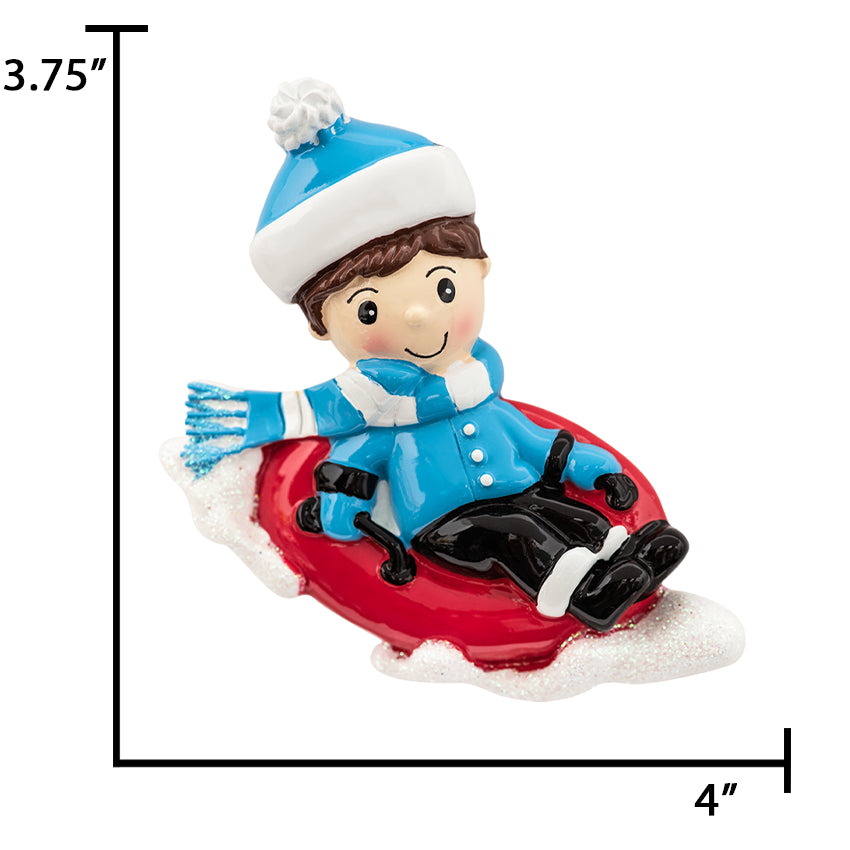 Personalized Snow Tubing Boy Christmas Ornament