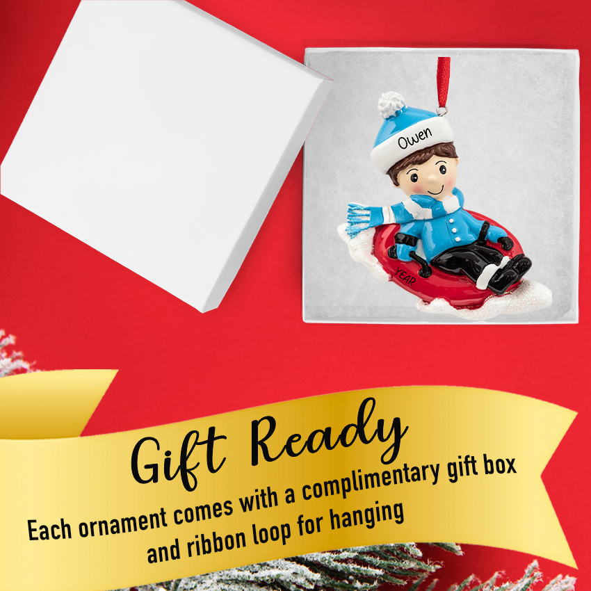 Personalized Snow Tubing Boy Christmas Ornament