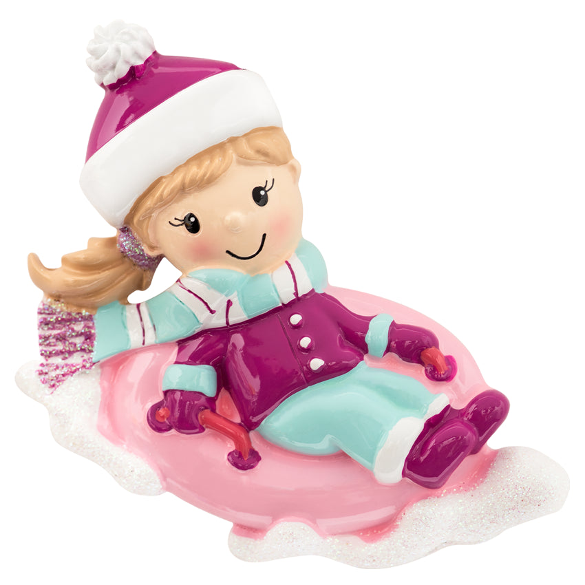 Personalized Snow Tubing Girl Christmas Ornament