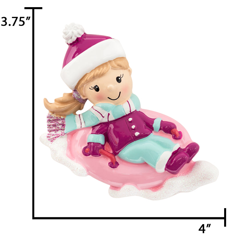 Personalized Snow Tubing Girl Christmas Ornament