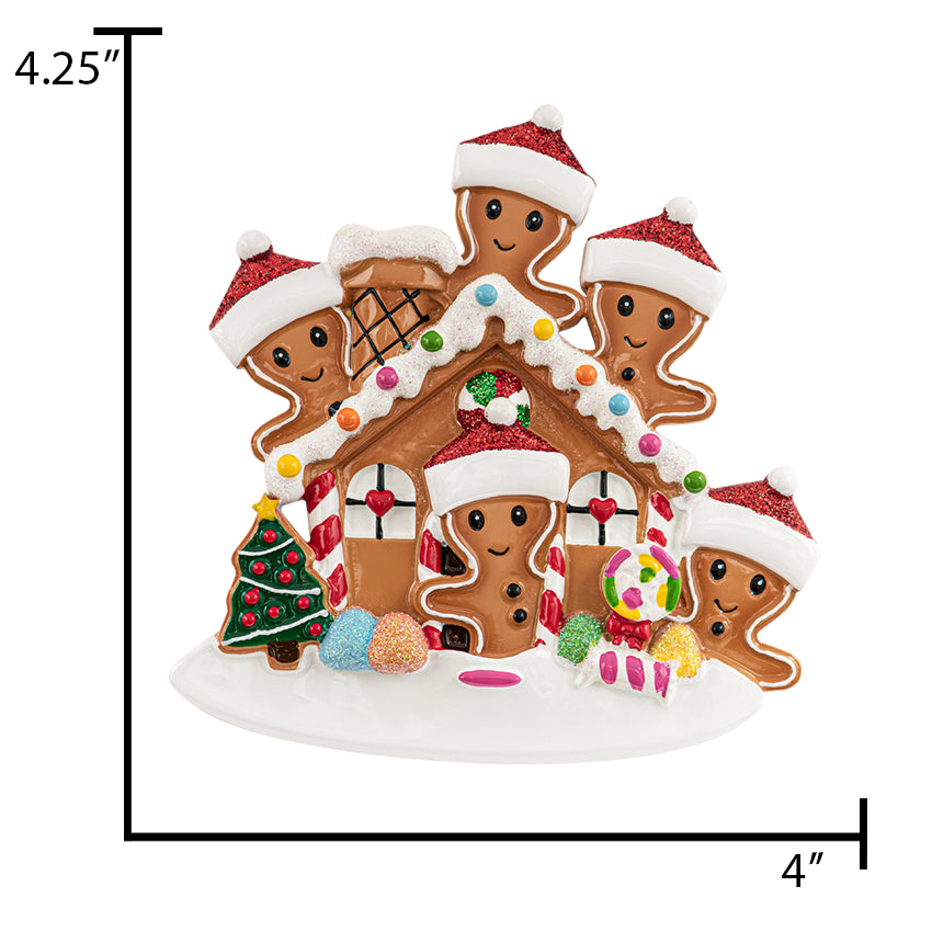 Personalized Gingerbread House Family of 5 Christmas Ornament