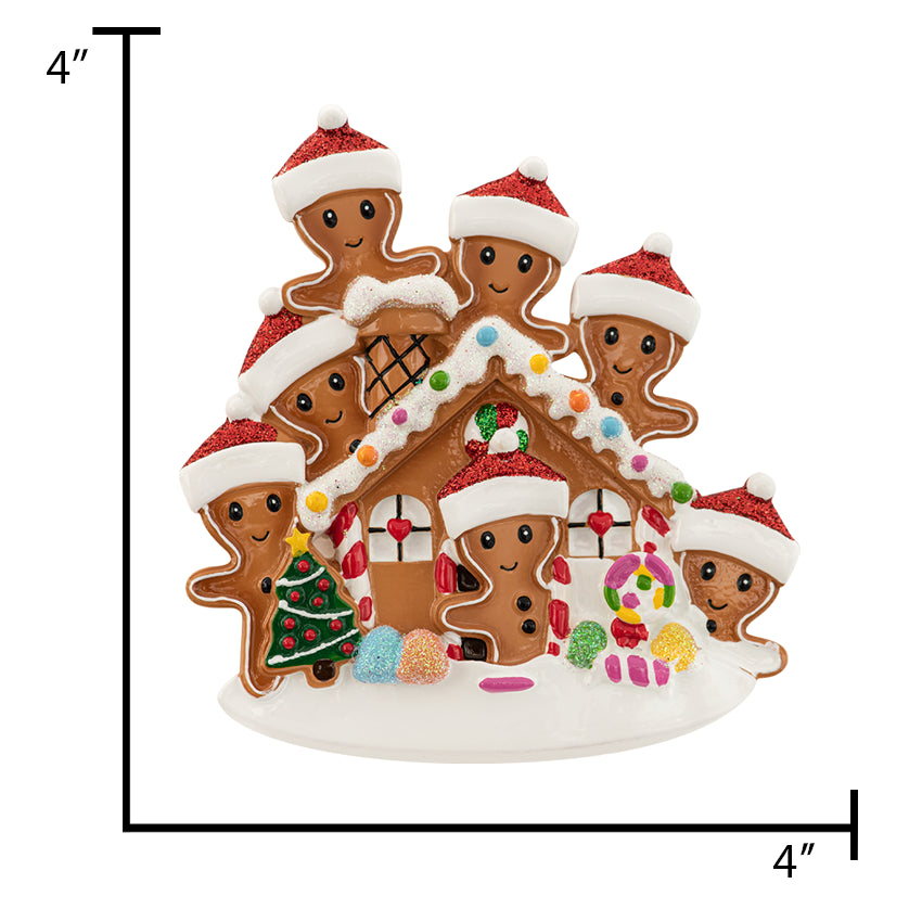 Personalized Gingerbread House Family of 8 Christmas Ornament