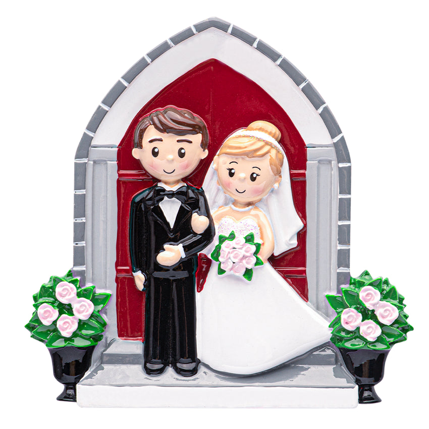 Personalized Bride & Groom in Front of Church Christmas Ornament