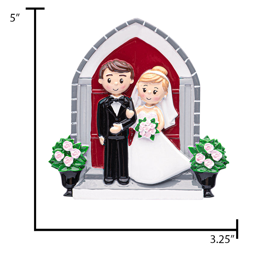 Personalized Bride & Groom in Front of Church Christmas Ornament