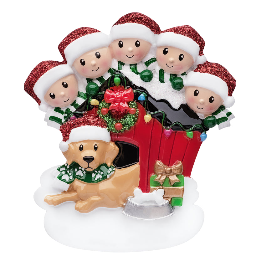 Personalized Family of 5 with Dog Christmas Ornament