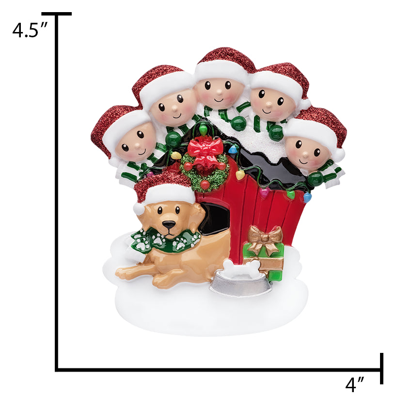 Personalized Family of 5 with Dog Christmas Ornament