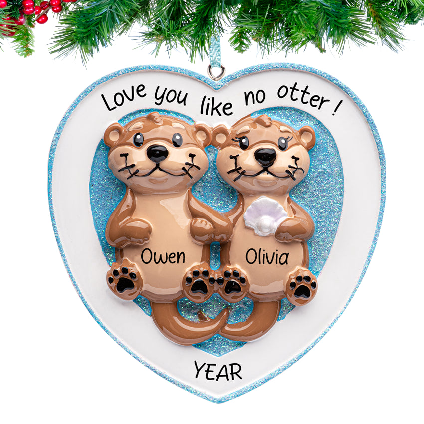 Personalized Sea Otter Couple Christmas Ornament