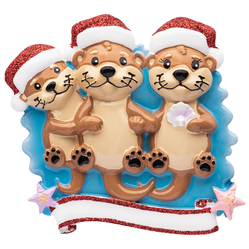 Personalized Otter Family of 3 Christmas Ornament