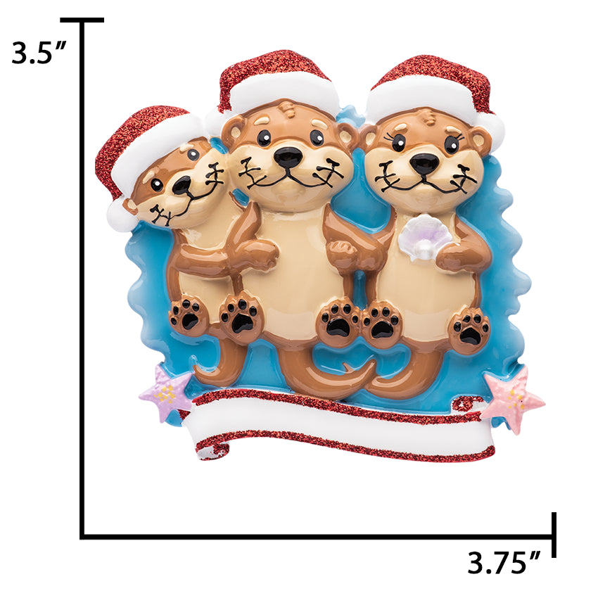 Personalized Otter Family of 3 Christmas Ornament