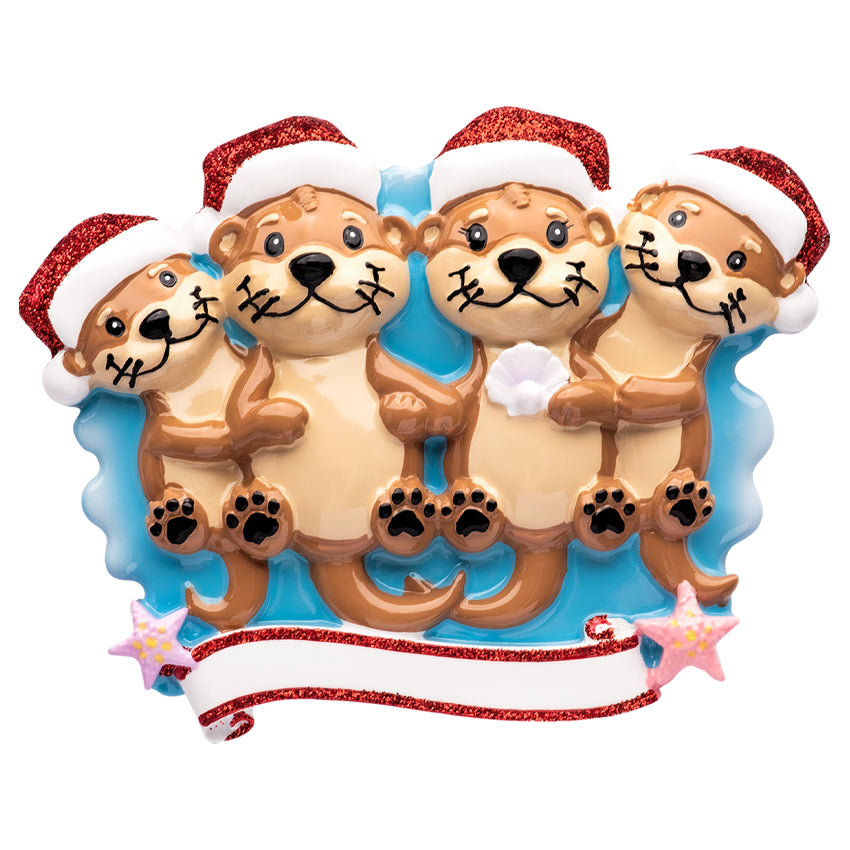Personalized Otter Family of 4 Christmas Ornament