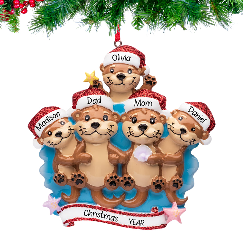 Personalized Otter Family of 5 Christmas Ornament