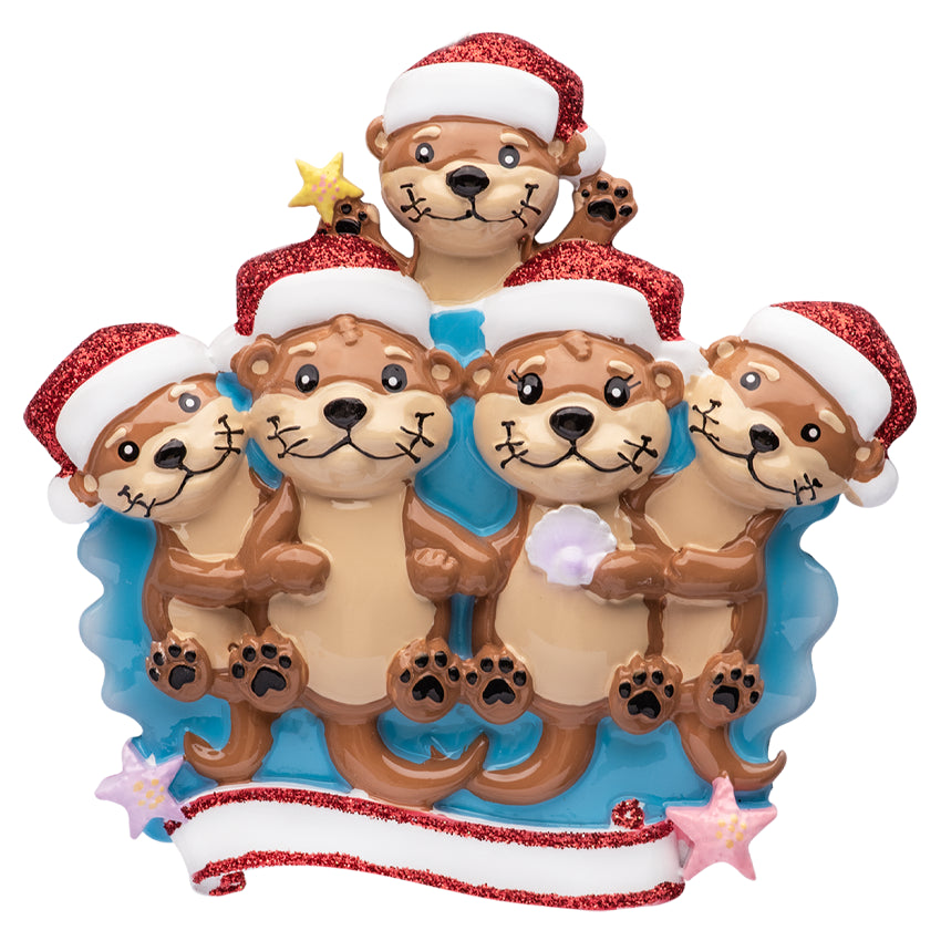 Personalized Otter Family of 5 Christmas Ornament