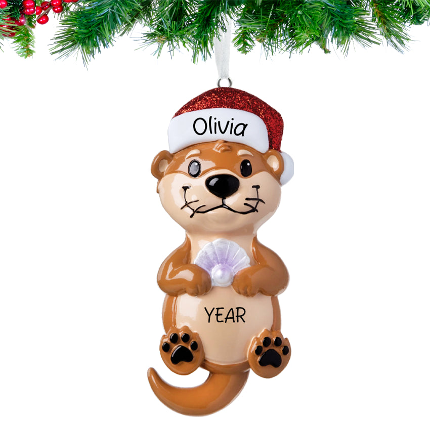 Personalized Christmas ornament with a bear wearing a Santa hat, name 'Melissa', and year.
