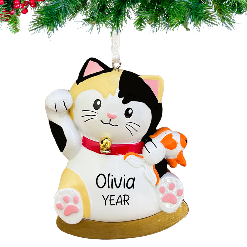 Personalized Lucky Cat Christmas Ornament / Maneki-neko