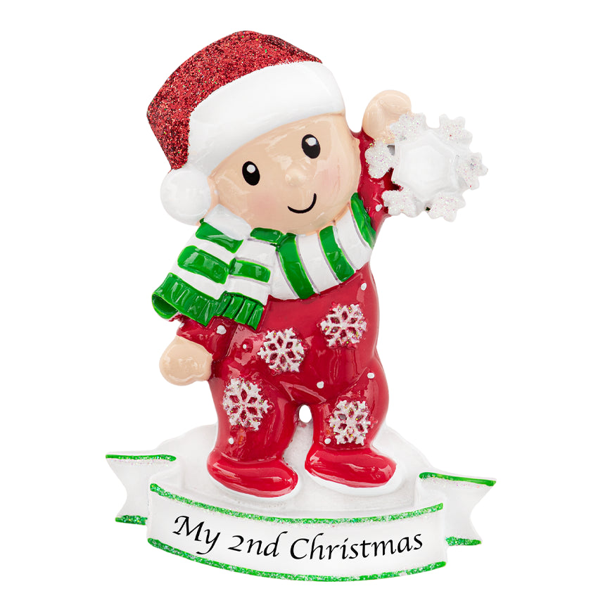 Personalized Baby's Second Christmas Ornament with Snowflake