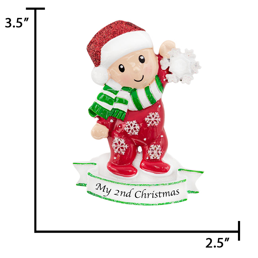 Personalized Baby's Second Christmas Ornament with Snowflake