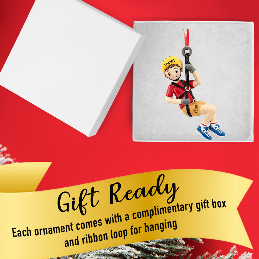 Personalized Zipline Boy Christmas Ornament