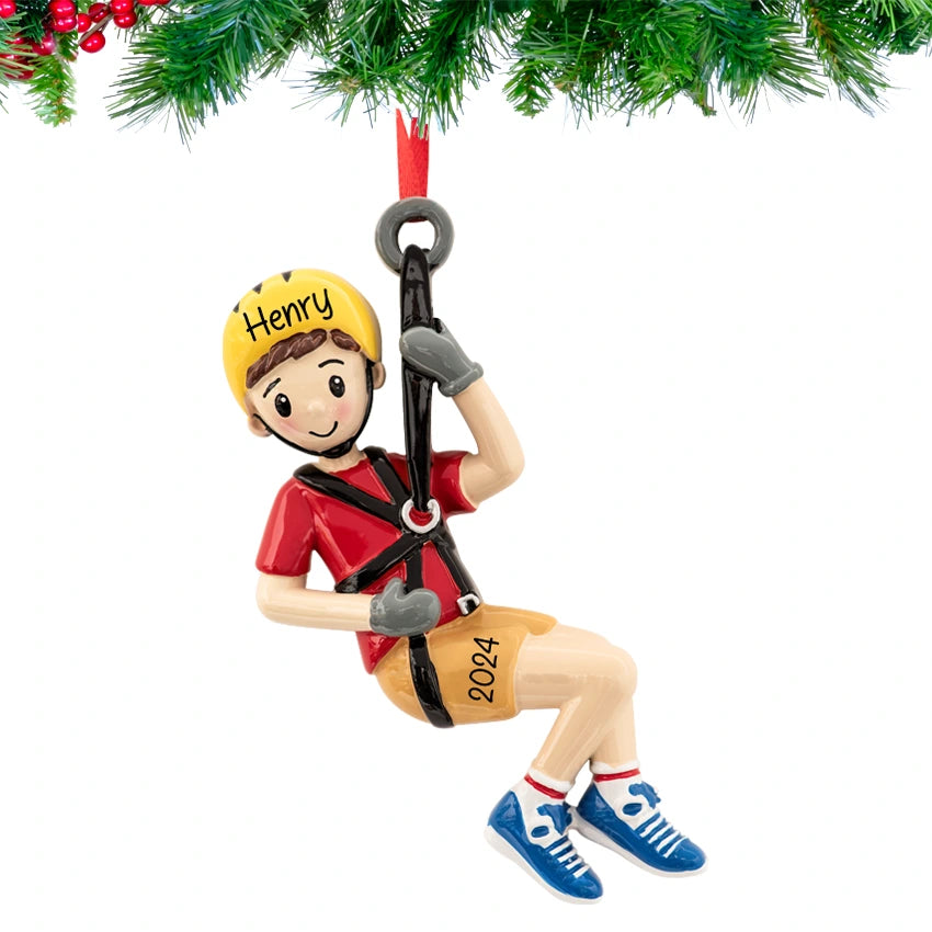 Personalized Zipline Boy Christmas Ornament