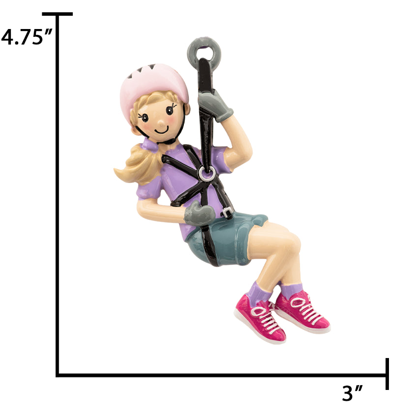 Personalized Zipline Girl Christmas Ornament