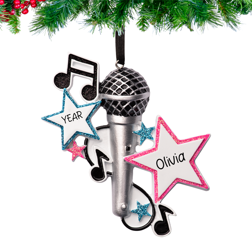 Microphone ornament with notes custom name & year