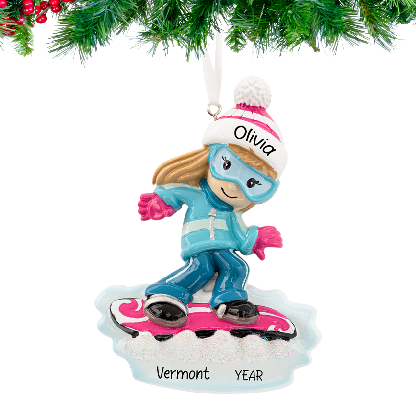 Personalized Snowboarding Girl Christmas Ornament
