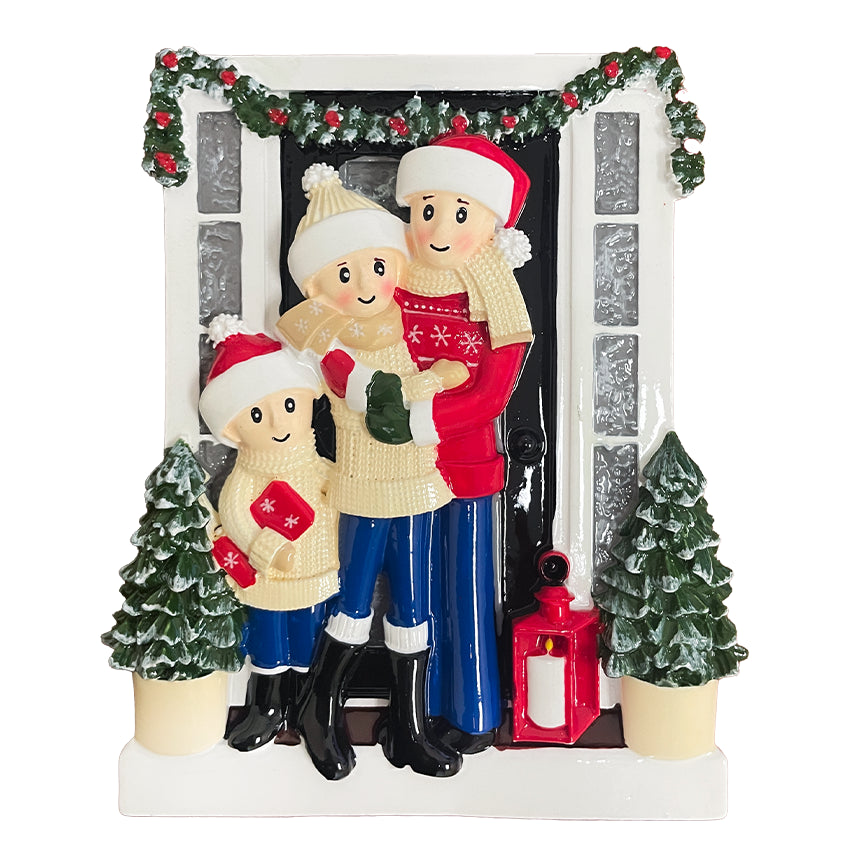 Personalized Door Family of 3 Christmas Ornament