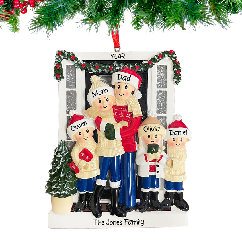 Personalized Door Family of 5 Christmas Ornament