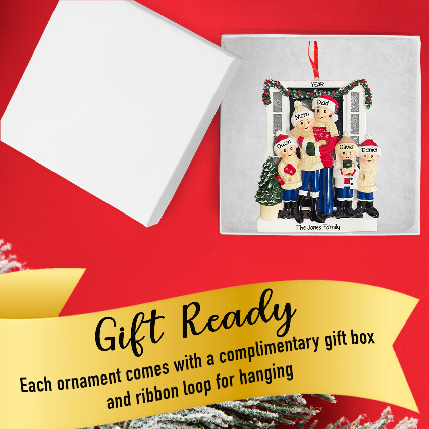 Personalized Door Family of 5 Christmas Ornament
