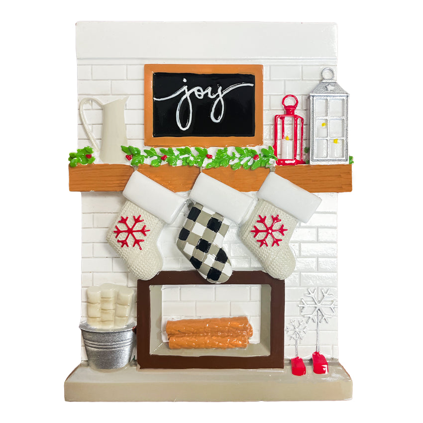 Personalized Fireplace Mantel Family of 3 Christmas Ornament