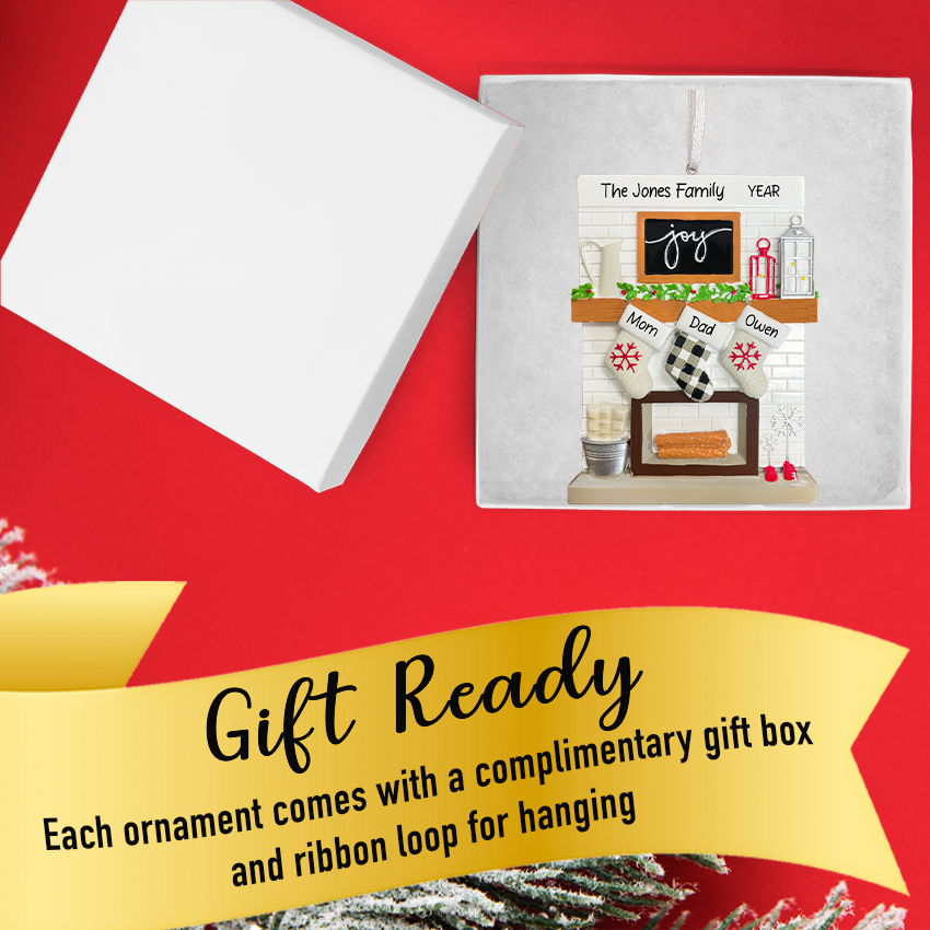 Personalized Fireplace Mantel Family of 3 Christmas Ornament