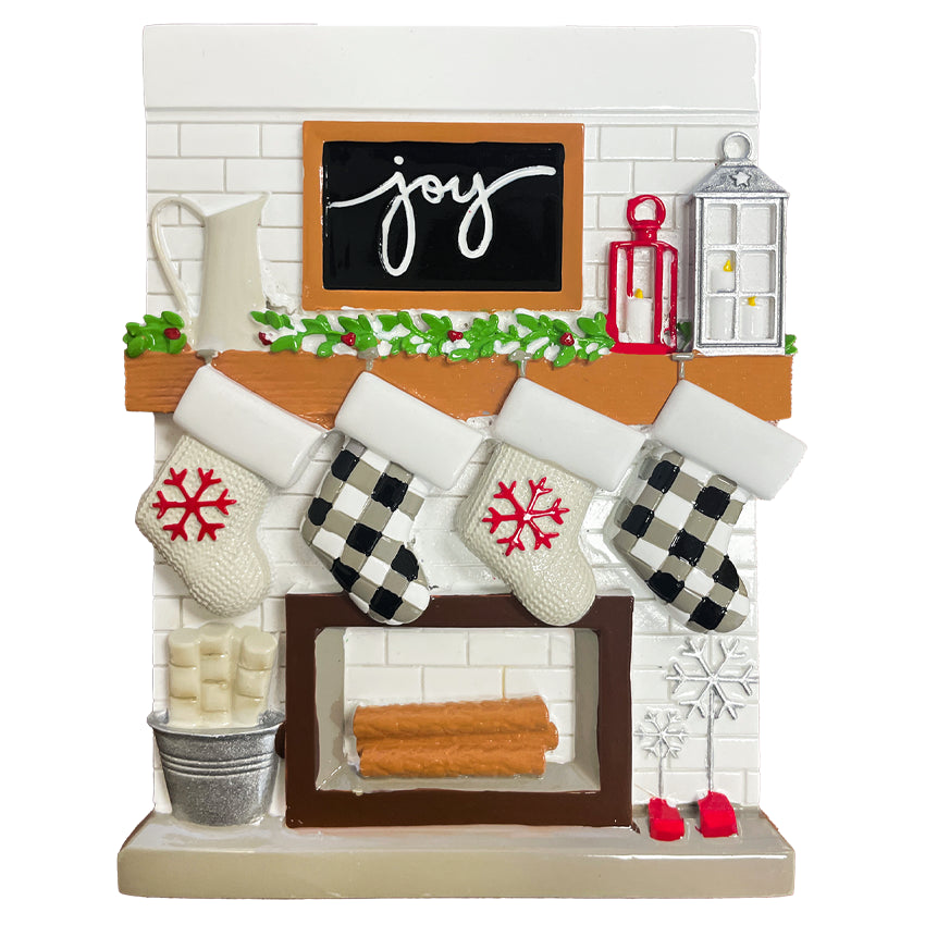 Personalized Fireplace Mantel Family of 4 Christmas Ornament