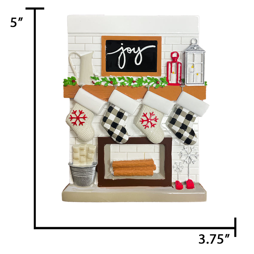 Personalized Fireplace Mantel Family of 4 Christmas Ornament