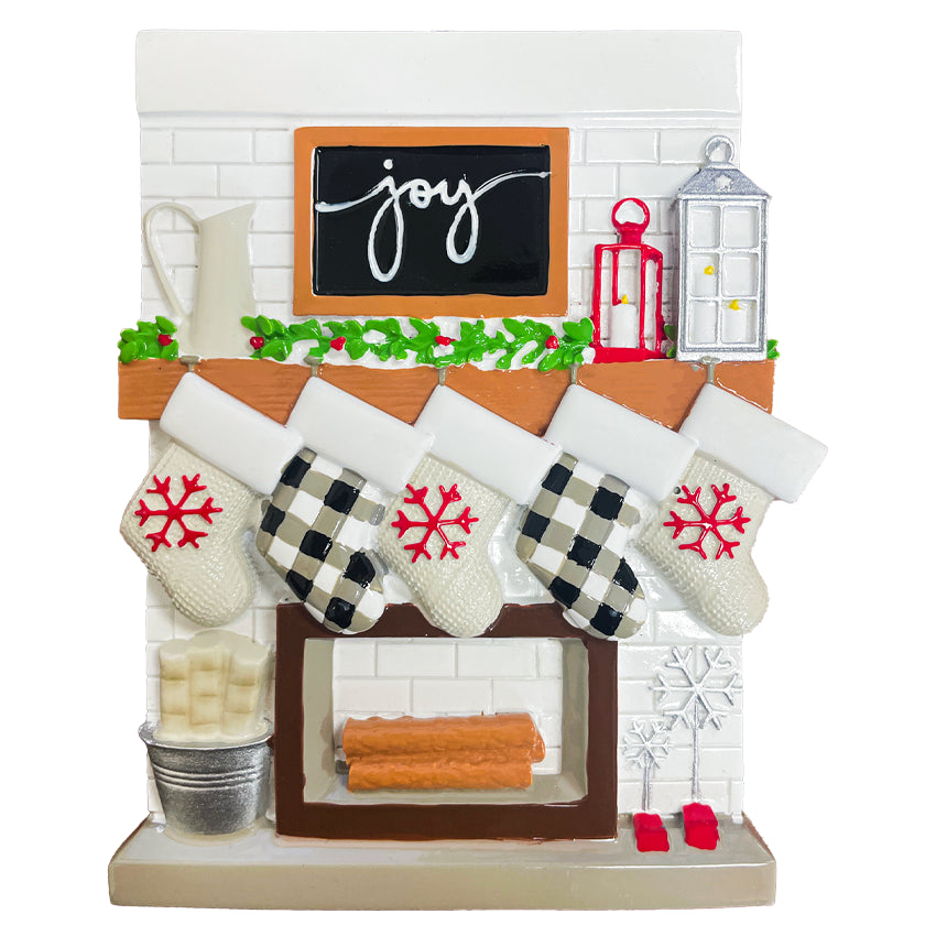 Personalized Fireplace Mantel Family of 5 Christmas Ornament