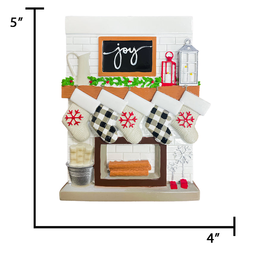 Personalized Fireplace Mantel Family of 5 Christmas Ornament
