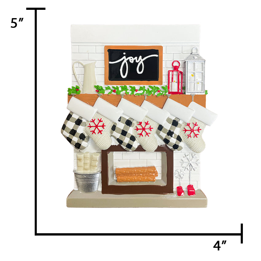 Personalized Family of 6 Christmas Ornament - Fireplace Mantel