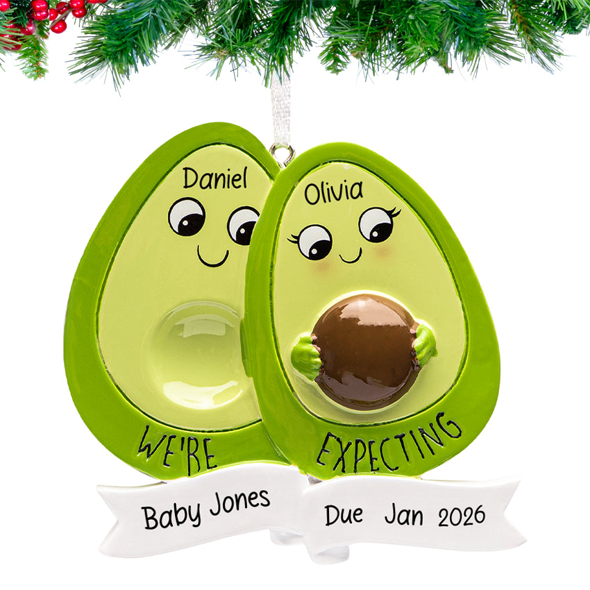 Christmas pregnancy avocado ornament custom, a whimsical and personalized keepsake for Christmas.