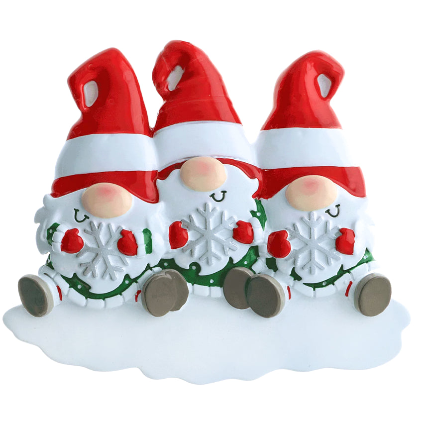 Personalized Gnome Family of 3 Christmas Ornament